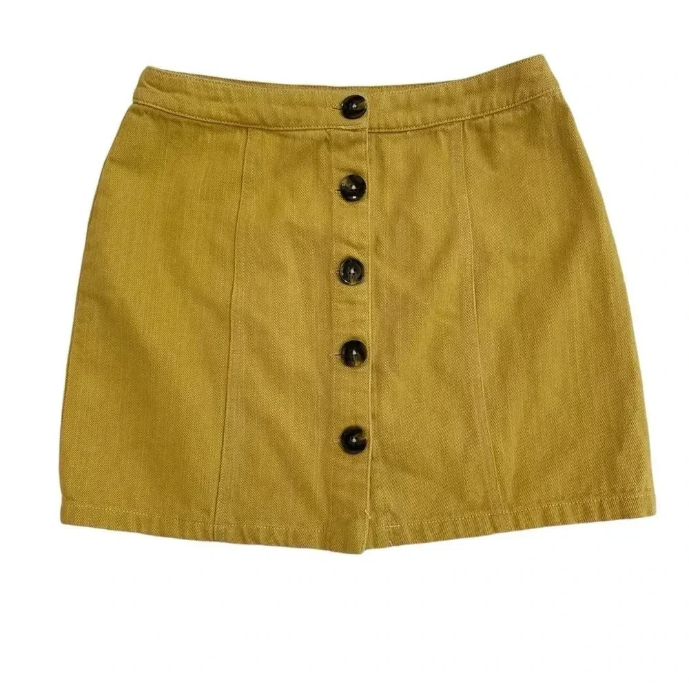 Newbury Kustom - Button Front Mustard Yellow Mini Skirt Size Small EUC